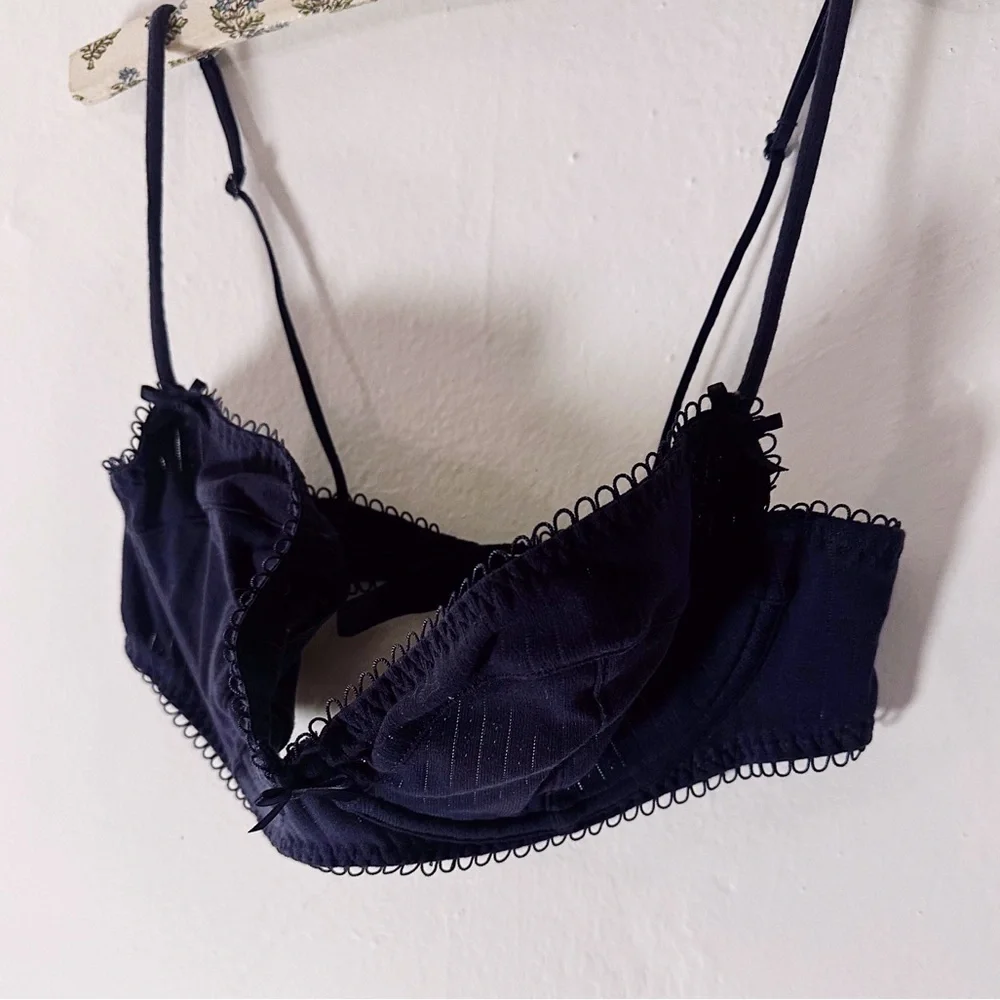 Skims Pointelle Unlined Balconette Bra Underwire Bralette Scallop Edge Navy - Picture 3 of 7